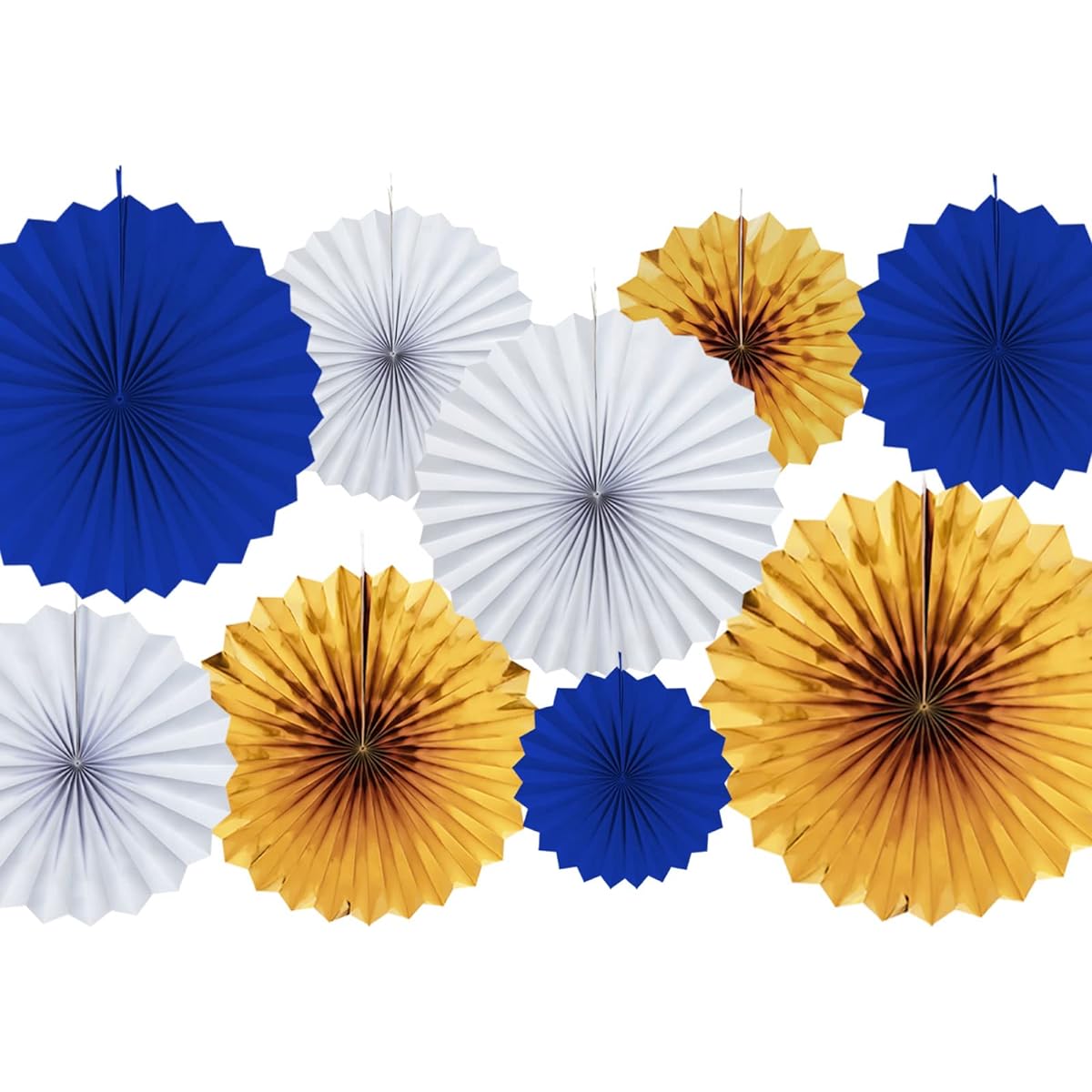 AIM & GGKK Gold Navy Blue White Round Paper Ceiling Party Hanging Paper Fans Set Party Decorations Supplies (9.8"&10"&16")
