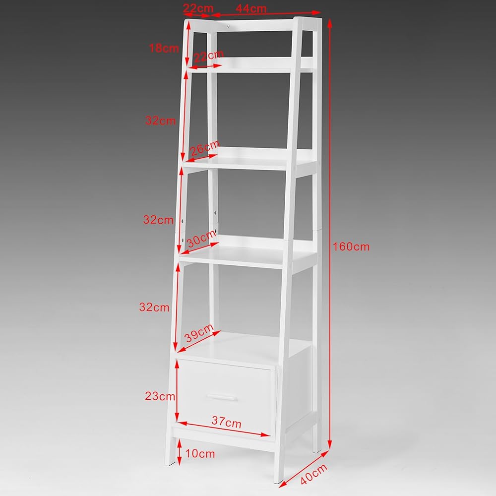 SoBuy Open Shelf Bookshelf Slim Open Rack Wooden Display Rack Storage Shelf [5 Tiers Width 44cm with Drawers Scandinavian Style Stylish] Gap Storage Living Room Storage Decorative Shelf (FRG116-K-W/White)