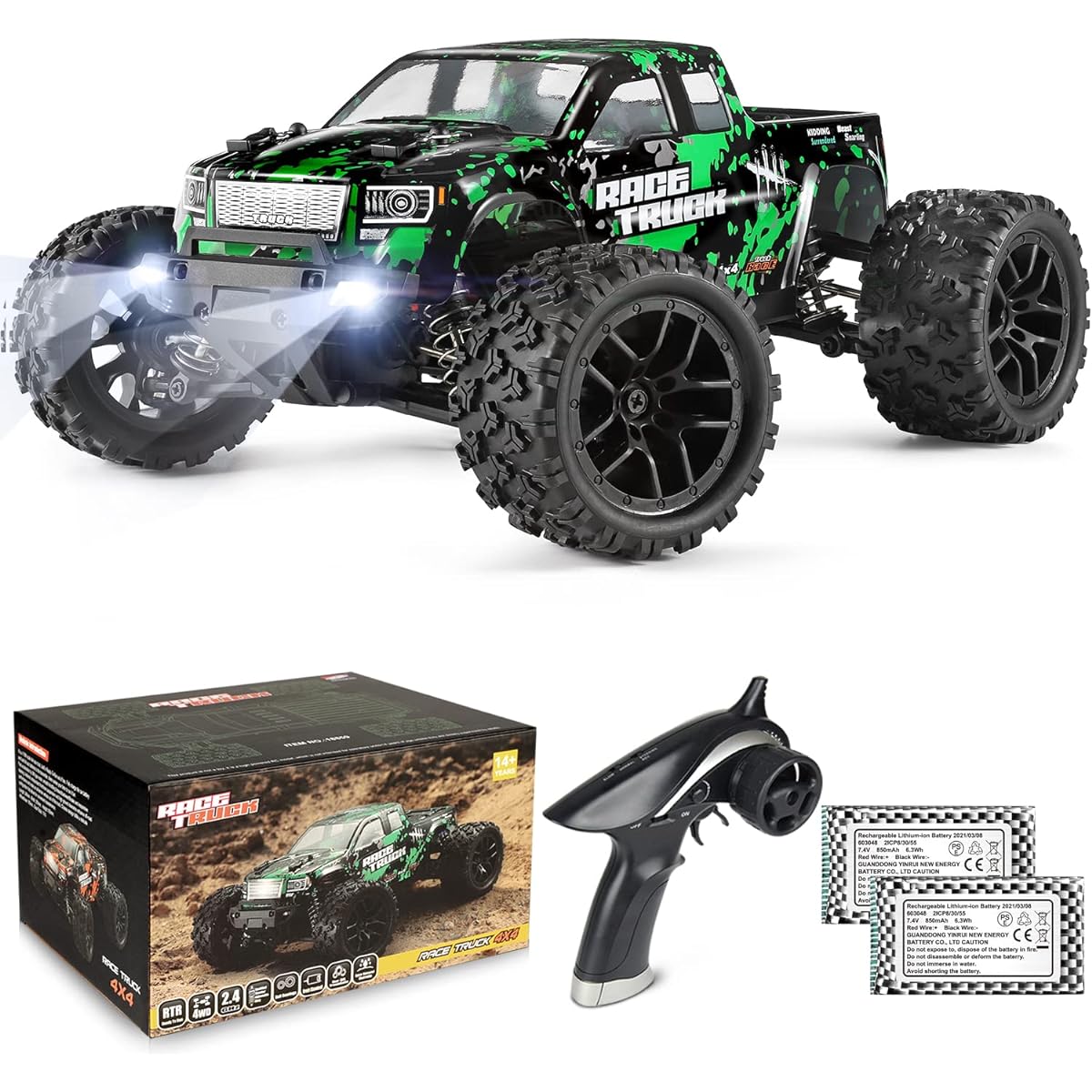 tric RC Car 2.4Ghz Remote Control Car 40km/h High Speed Car RC Buggy On-Road Two Speed Modes Off-Road Racing Rock Crawling All-Terrain Waterproof Truck Included Battery and Charger Perfect Gift for Enthusiasts and Beginners (Green) Certified in Japan