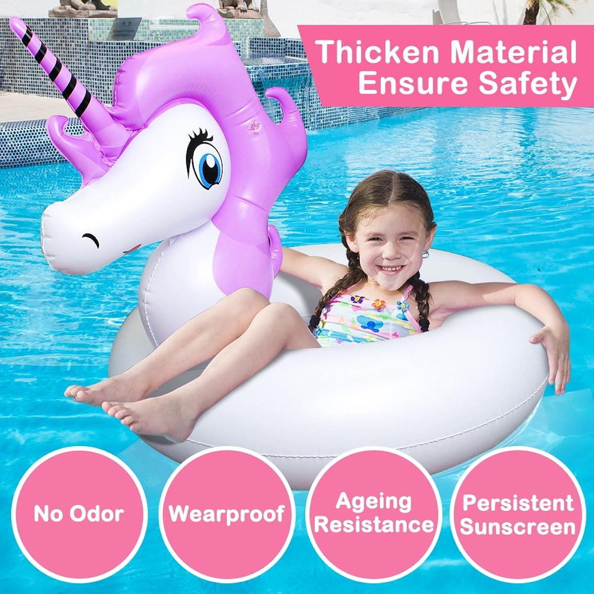 Giant Unicorn Pool Float, Inflatable Outdoor Swimming Pool Float Raft Lounger Candy Pegasus Floating Lounge Toy for Adults & Kids 87 Inch