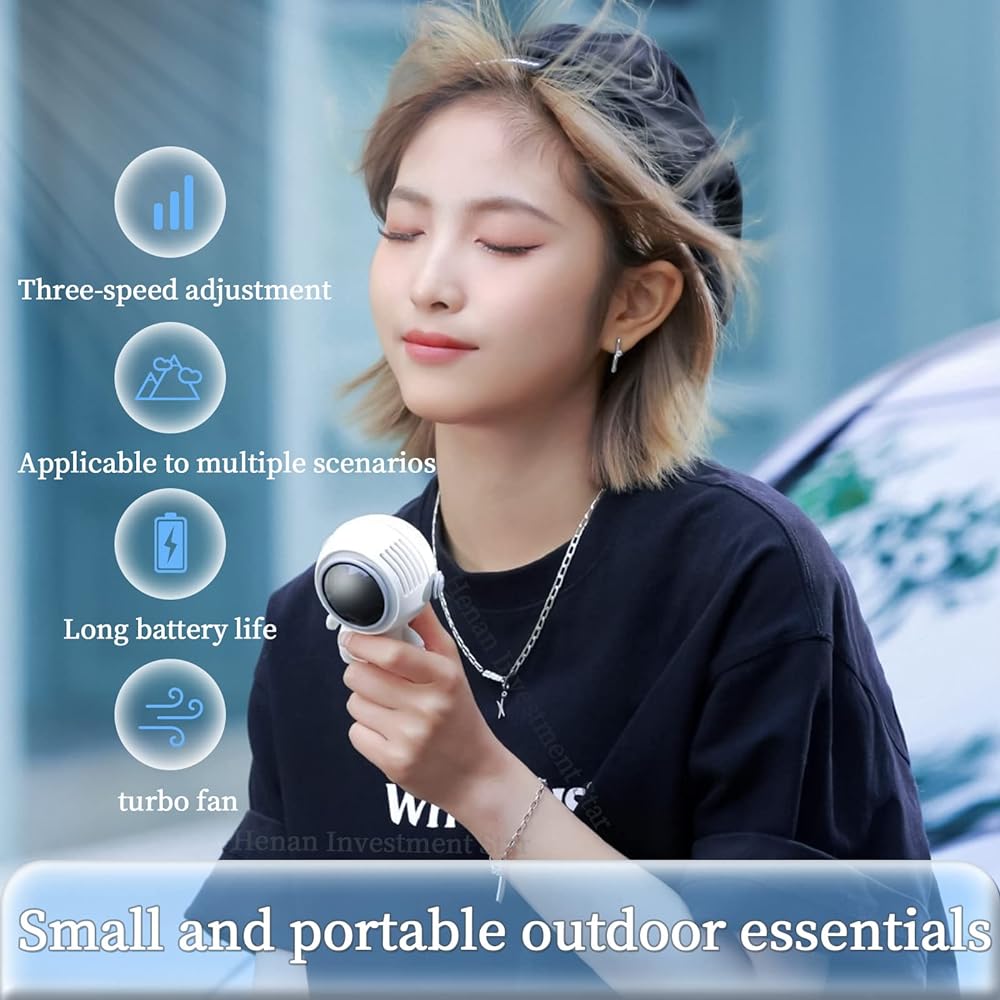 [2023 New Model] Spaceman Silver Astronaut Fan Leafless Portable Mini Fan Silent Turbo Fan USB Charging 900mAh Lithium Battery 360° Adjustable Air Outlet Tough Summer Outdoor Sports Decoration (Black and White 2 Pieces)