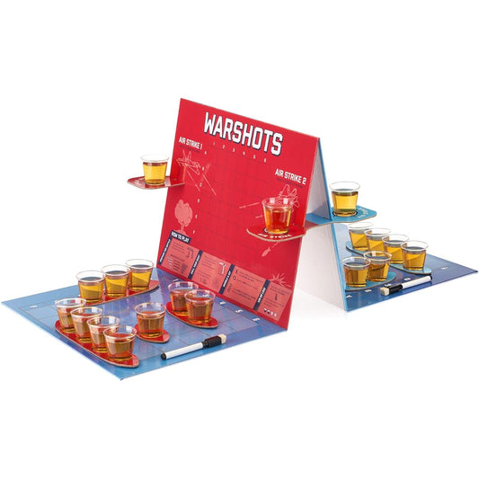 True WARSHOTS Board with Instructions, 24 Plastic Shot Glasses, Drinking Game, 11.25", Blue, Red