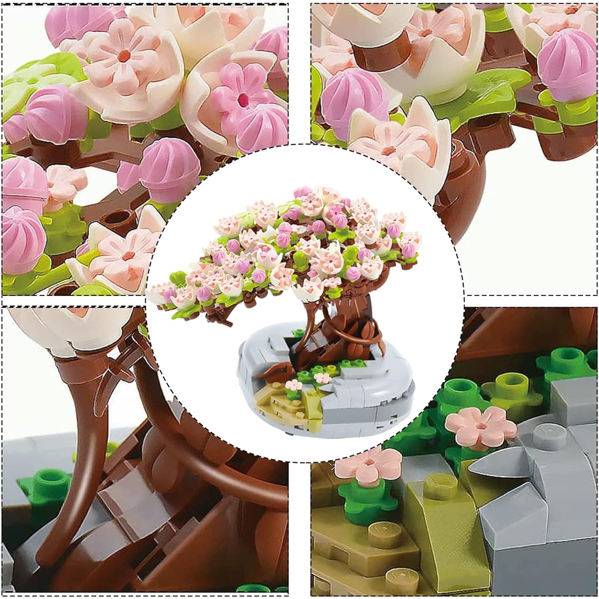 MEIEST Mini Building Blocks Sakura Plant Bonsai Model Set Creative DIY Simulation Cherry Blossom Botanical Collection Construction Construction Bricks Toys Kids Adults Home Decoration 296