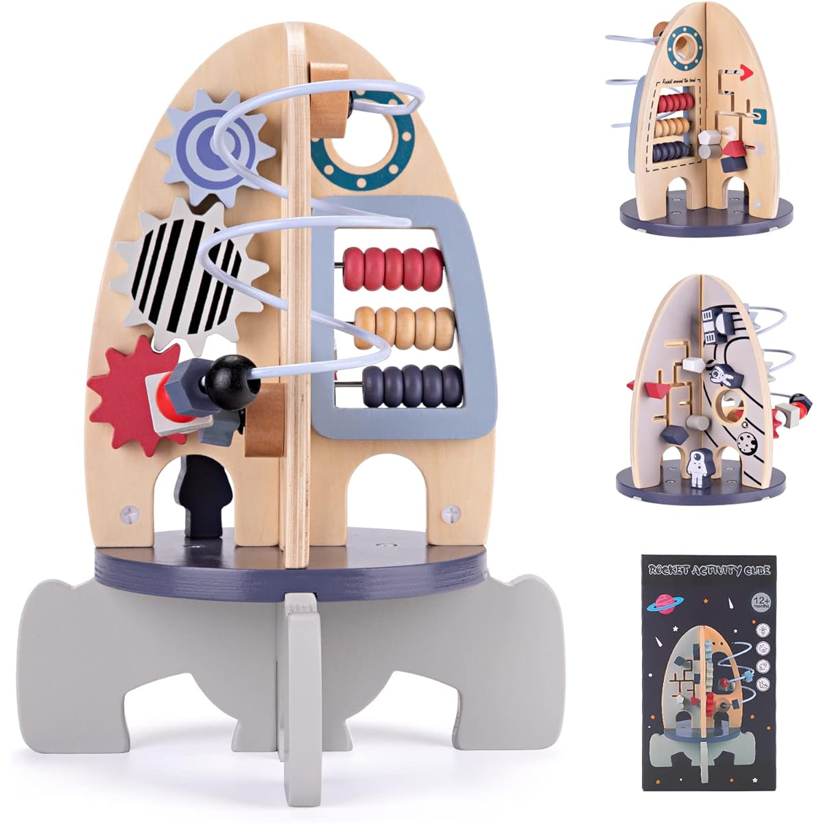 Wdmiya Space Wooden Toys for Baby，Activity Cube for Toddlers 1-3，Sensory and Montessori Toys for Boy and Girl Educational Birthday Gifts