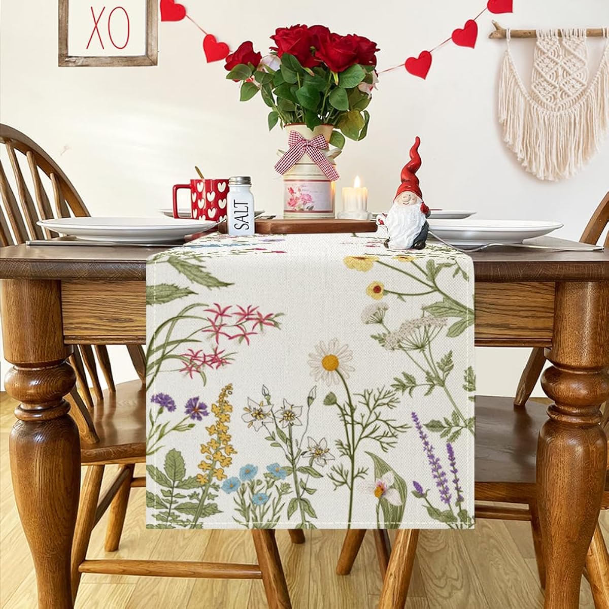 BREVITON Wildflower Floral Table Runner Seasonal Spring Herbs Home Kitchen Dining Table Decor 13 x 72 Inch