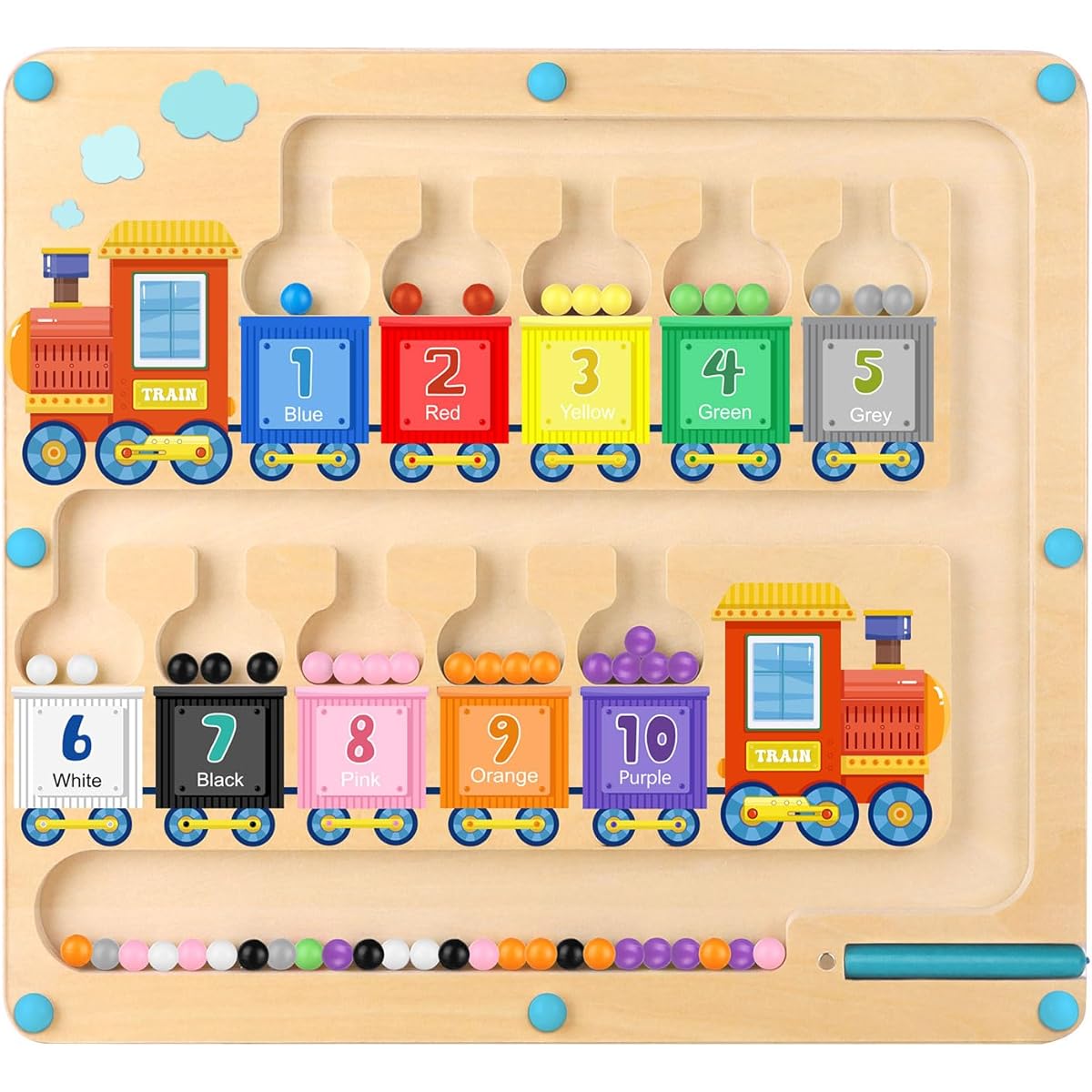 wakeInsa Magnetic Color and Number Maze Montessori Toys for Boys Ages 2-5 Wooden Magnetic Ball Puzzle Toddler Busy Board Preschool Learning Activities Christmas & Birthday Gifts for Kids