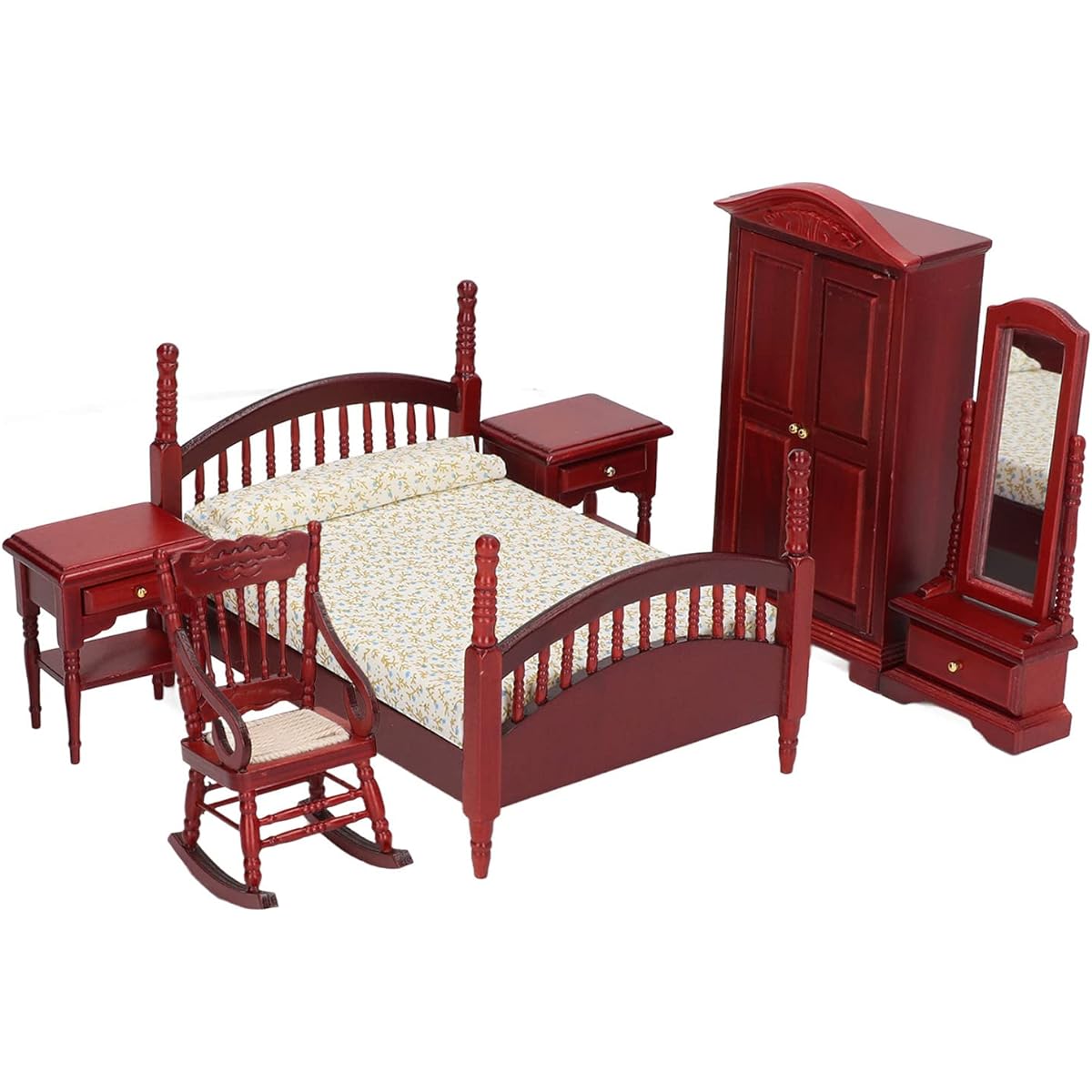 RiToEasysports Dollhouse Bedroom Furniture 1/12 Scale Birch Wood High Simulation Dollhouse Furniture Toys for 1/12 Dollhouse 6pcs