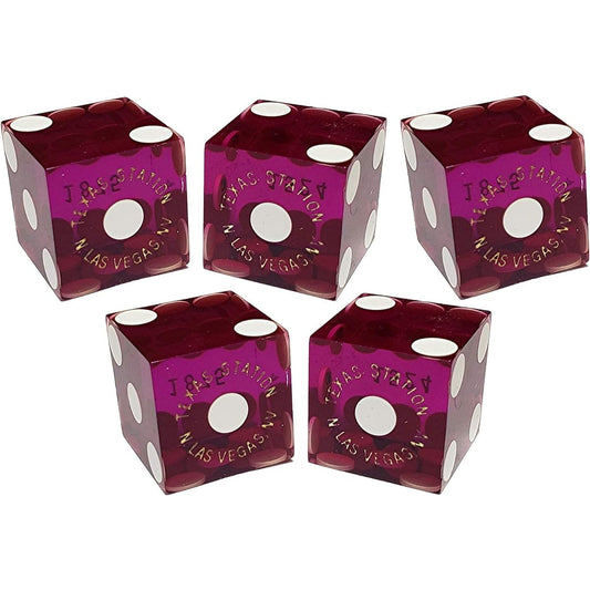 Authentic Las Vegas Casino Table Play 19mm Craps Dice with Matching Serial Numbers, Set of 5, Purple
