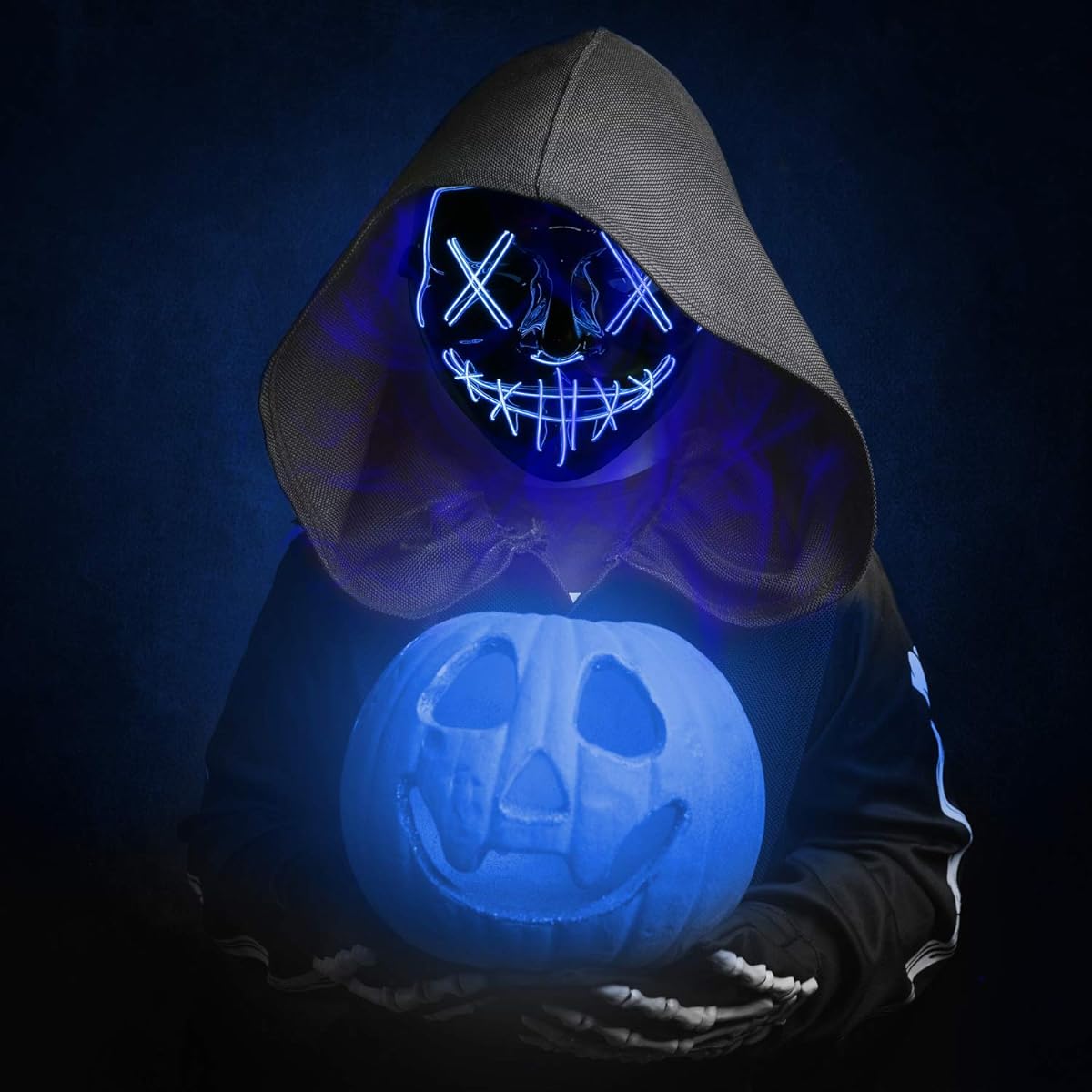 CyanCloud Halloween Mask LED Light Up Scary Glowing Mask EL Wire Light Up Festival Cosplay Party Halloween Costume (Blue)