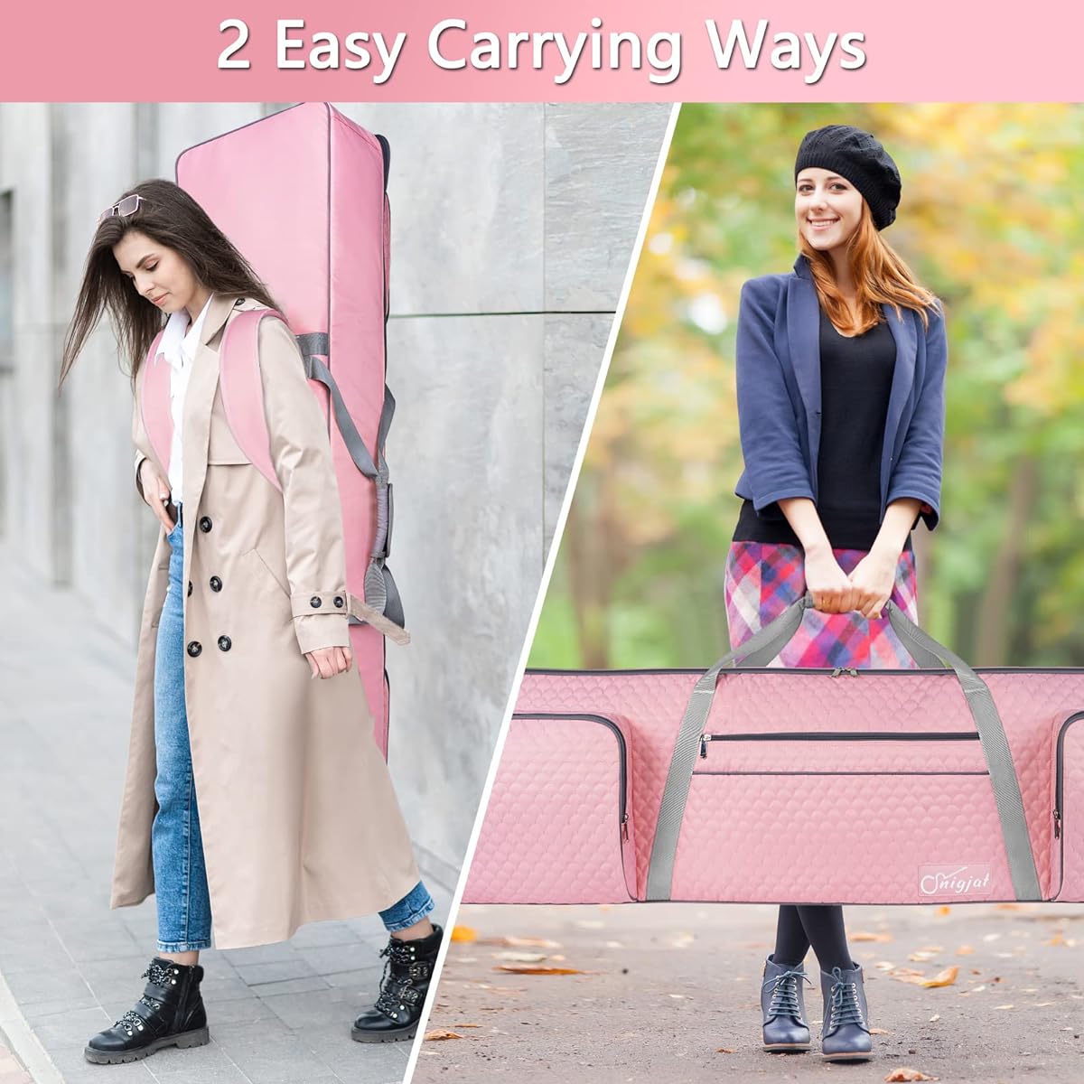 88 Key Keyboard Case for Women (Interior: 53.9" x 13.8" x 6.8") Padded Piano Case with Handle and Adjustable Shoulder Strap, Keyboard Gig Bag for Sheet Music Stand, Sustain Pedal, Pink