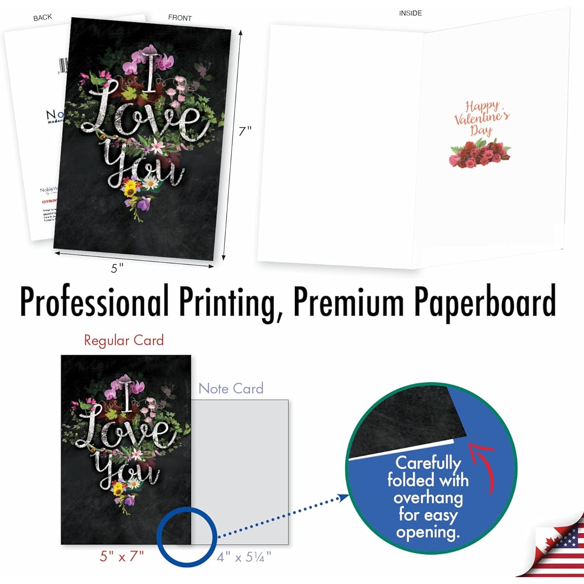 NobleWorks 20 Assorted Box Set Valentine's Day Greeting Cards with 5" x 7" Envelopes (20 Different Designs, 1 of Each) Lots of Love AC10356VDG-B1x20