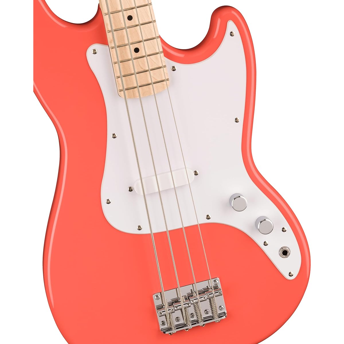 Squier by Fender Squier Electric Bass Squier Sonic™ Bronco™ Bass, Maple Fingerboard, White Pickguard, Tahitian Coral with Soft Case