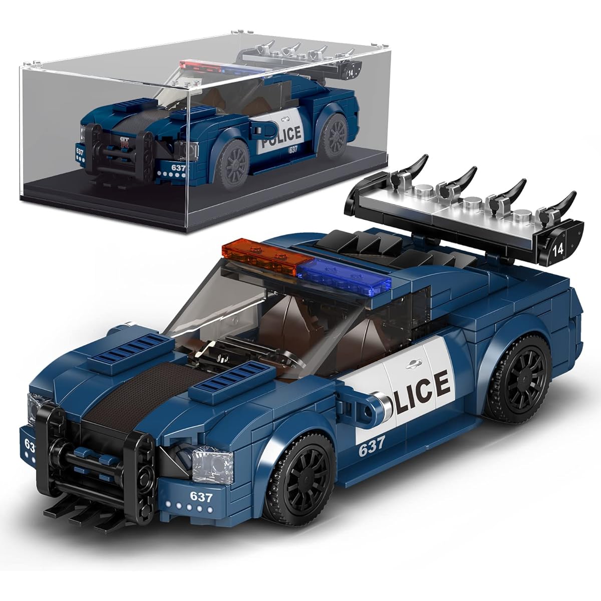 Mould King Car Speed Racing Champion Mustang GT 350R Building Toy with Display Case 27002 Police Car Model Building Blocks Cool Cockpit Model Car Kit Construction Set for Adults Kids Ages 8+ (356 Pieces)