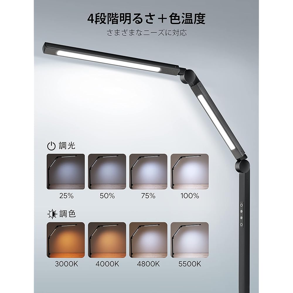 Desk Light LED [Double Light Source/Independent Control] 4 Level Dimming Color MediAcous Clamp Desk Lamp [12W/PSE Certified] Aluminum Alloy Touch Sensor Foldable Multi-Angle Adjustment Compact Desk Light Easy on the Eyes Reading/Study/Work ME-DL02