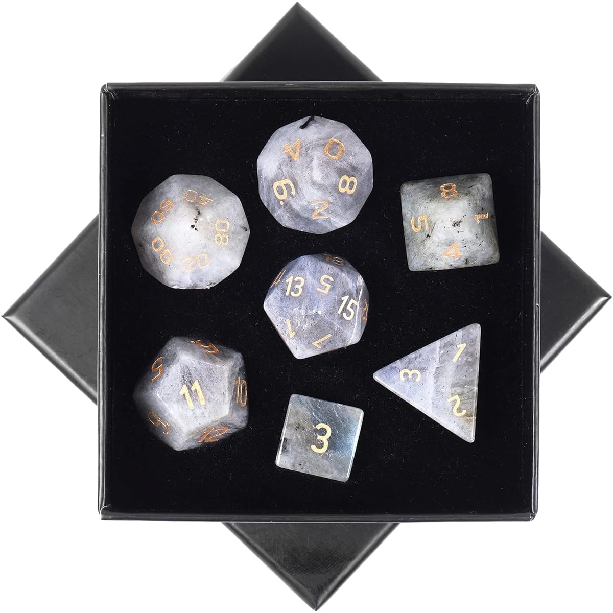 SUNYIK Polished Crystal Stone Polyhedral DND Dice Set for RPG MTG Table Games DND Game Dice Polyhedral Dungeons & Dragons for Office Home Decor Labradorite