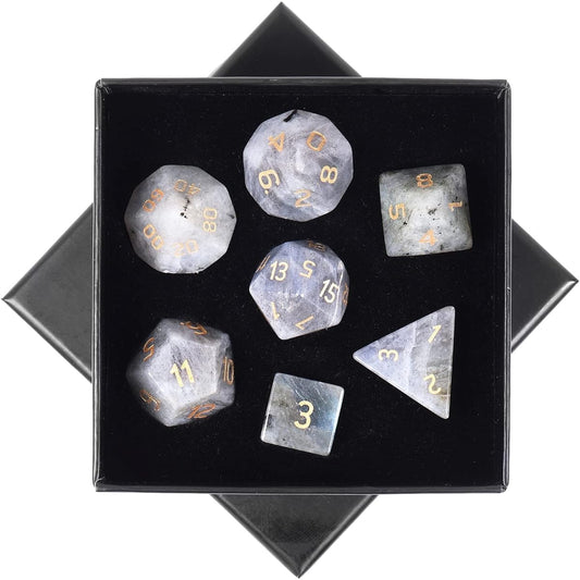 SUNYIK Polished Crystal Stone Polyhedral DND Dice Set for RPG MTG Table Games DND Game Dice Polyhedral Dungeons & Dragons for Office Home Decor Labradorite