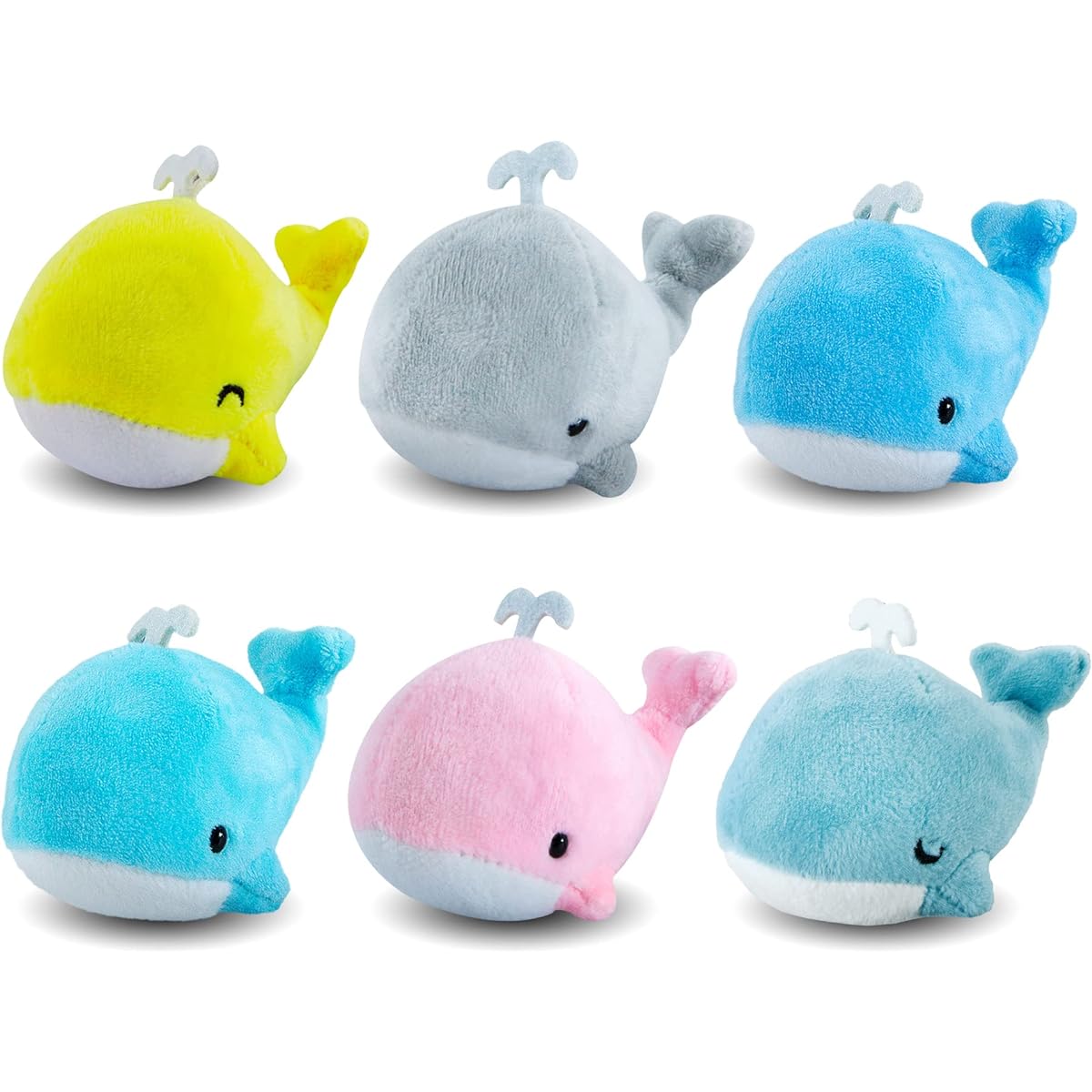 BB Funhouse Whale Stuffed Toy Set 6 Pack Soft Stuffed Animal Keychain Set Goodie Bag Fillers Party Favors Carnival Prizes Kids Boys Girls 3.15''