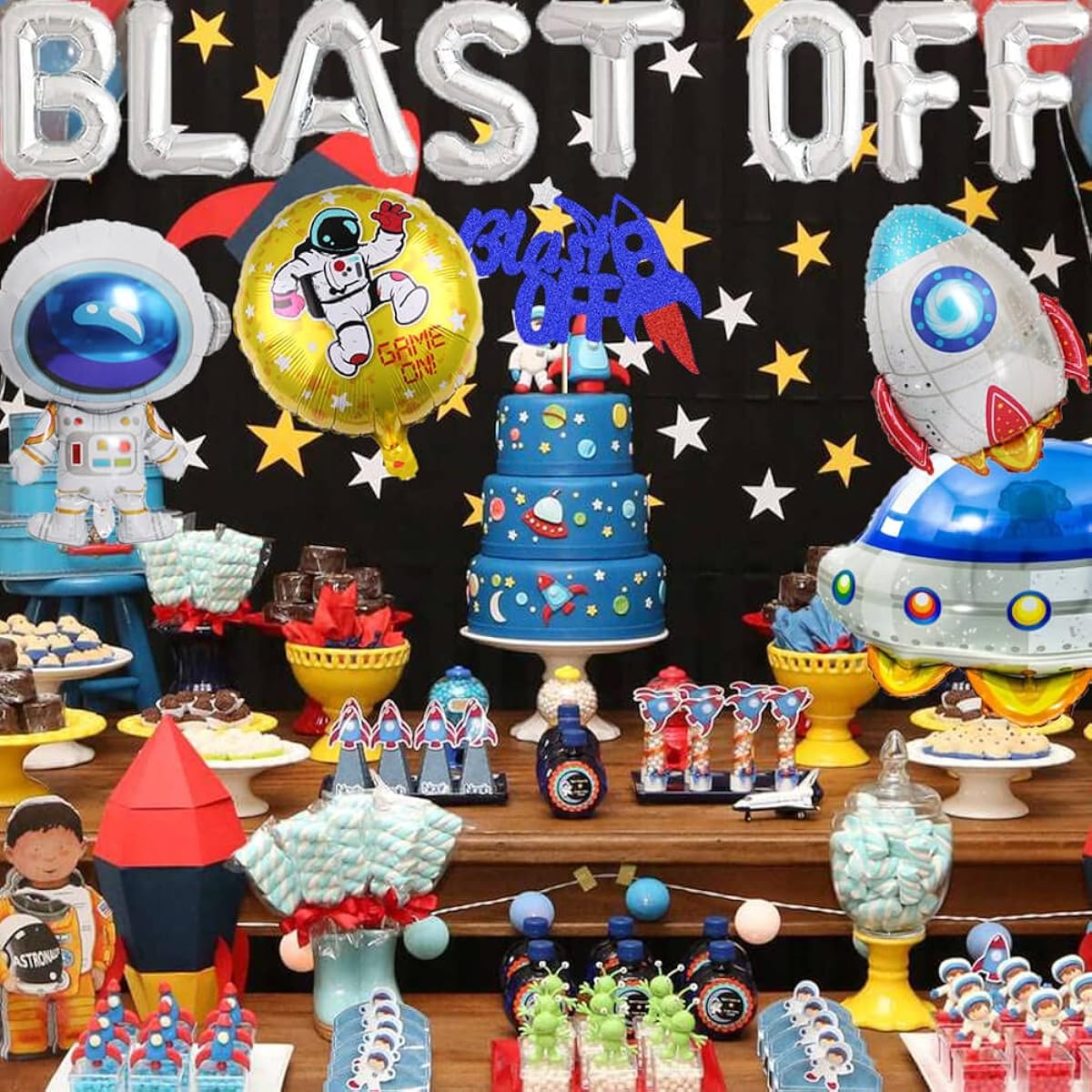 Blast Off Balloons Outer Space Birthday Party Decorations Astronaut Spaceman Robot UFO Back to the Moon Theme Boys Birthday Party Supplies