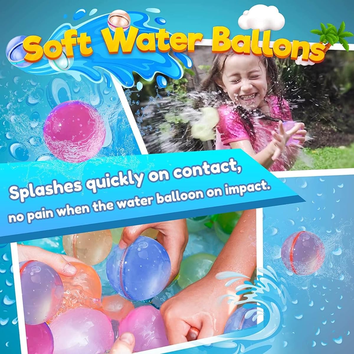Reusable Water Balloons for Kids and Adults, Quick Fill Silica Gel Water Balls Impact Open Summer Splash Party Easy Fast Fun Outdoor Backyard Water Bombs Splash Balls for Swimming Pool (18 Balls)