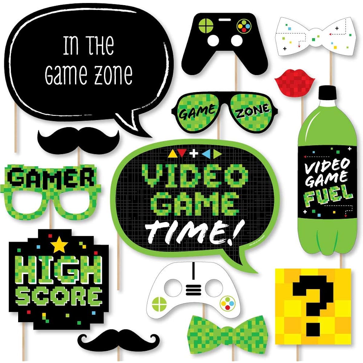 Big Dot of Happiness Game Zone Pixel Video Game Party Birthday Party Photo Booth Props Kit 20 Pieces