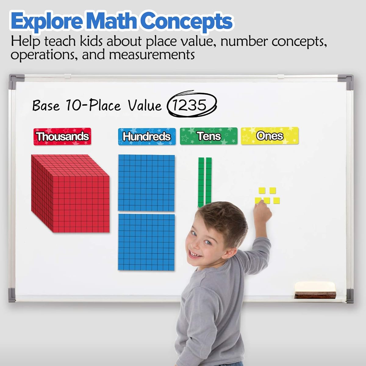 Torlam Magnetic Base 10 Blocks 131 Pieces - Place Value Blocks - Math Manipulatives K-3 Elementary School Lessons Number Blocks Math Counters Counting Blocks for Kids 10 1st 2nd 3rd Grade