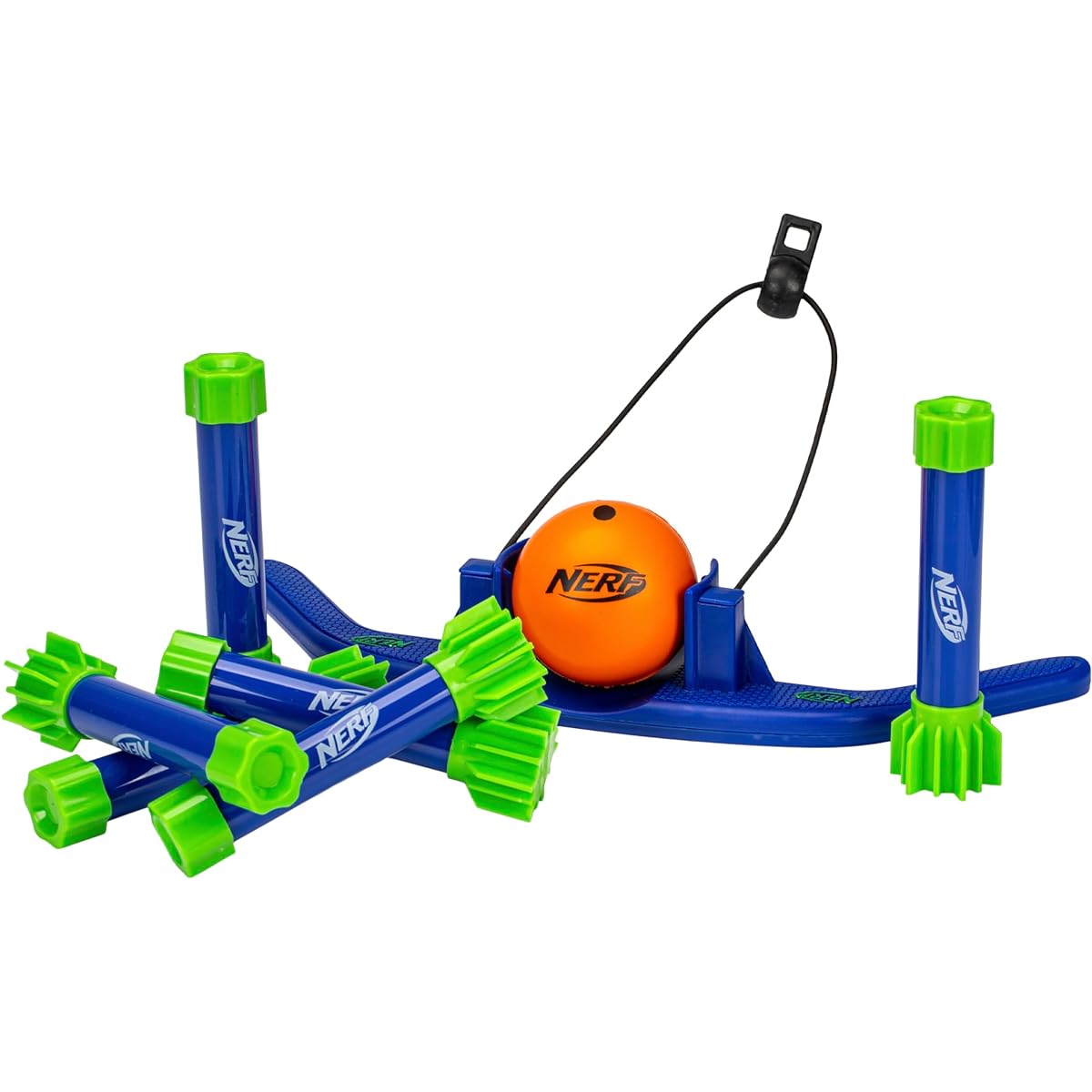 Franklin Sports NERF Kids Slingshot Bowling Game Set - Kids Soft Foam Ball Slingshot + Bowling Pin Game Set - Fun Indoor Bowling Game for Kids - Includes Slingshot, NERF Foam Bowling Ball + Target Pin