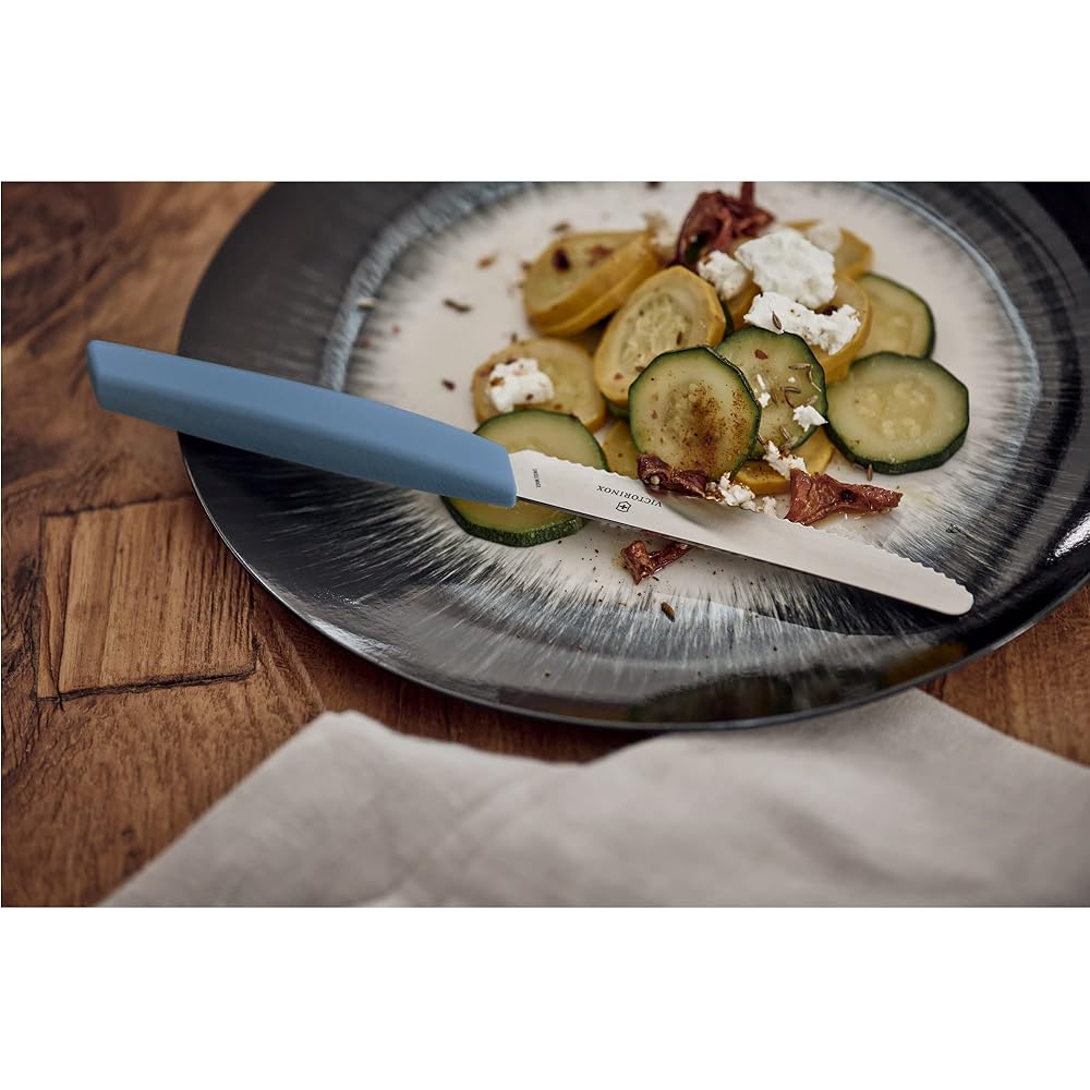VICTORINOX Cutlery Table Set, Fork, Steak Knife, and 24 Spoons Set, Cornflower, Elegant Ergonomic Table Set to Decorate Your Dining Table, Dishwasher Safe, Swiss Modern 6.9096.11W2.24