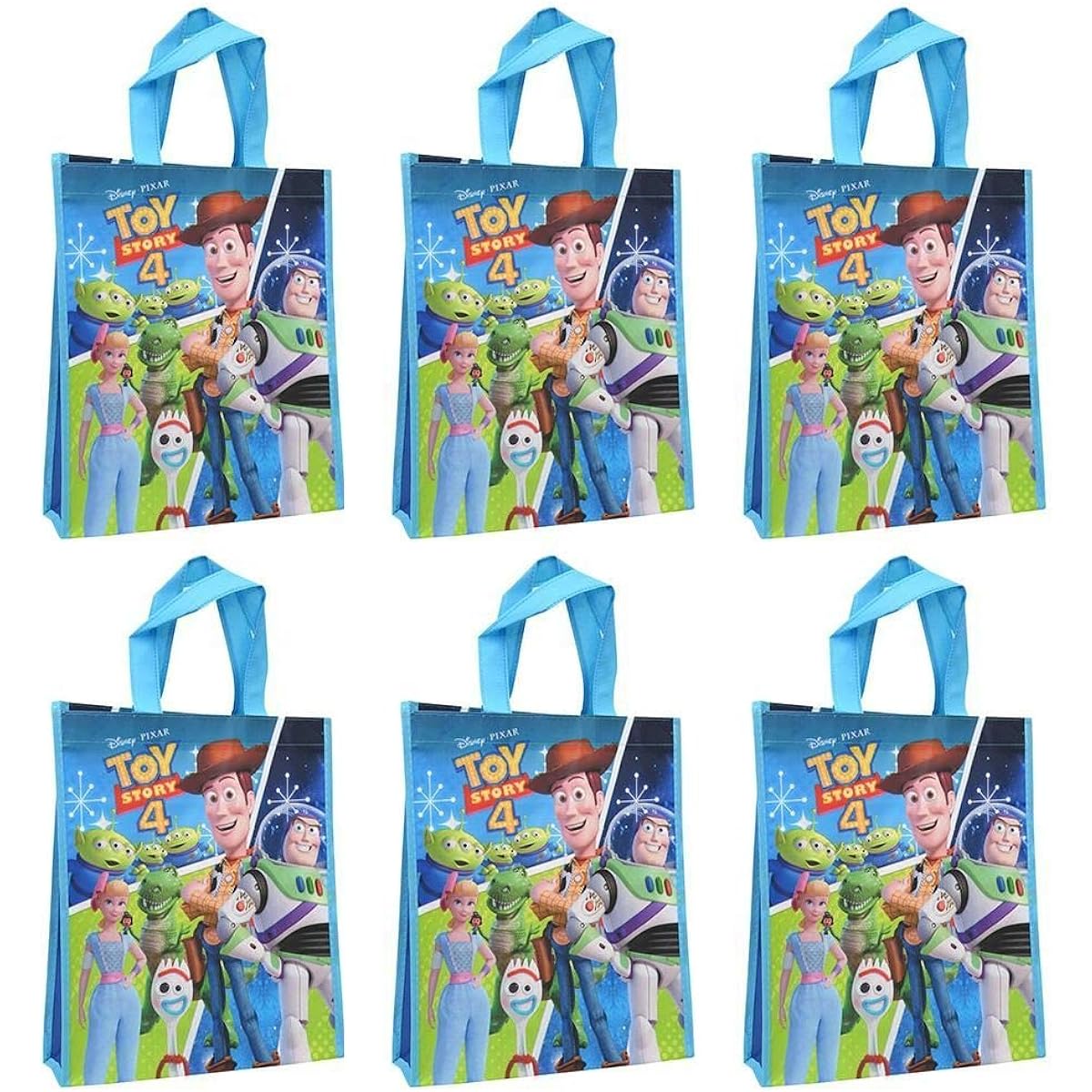 Disney [Pixar] Toy Story Reusable 12" Tote Bags/Party Favors/Gift Bags with Handles - Pack of 6