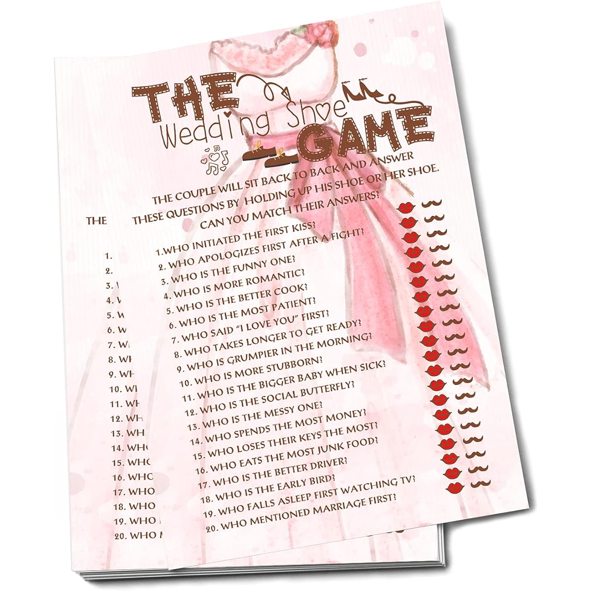 Bridal Shower Game Cards Engagement/Wedding Gifts Pink Wedding Theme Wedding Shoes Game 30 Cards
