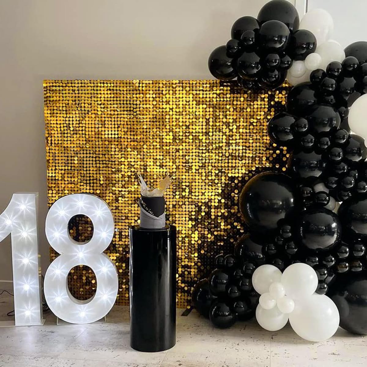 Gold Shimmer Wall Backdrop 24 Panels Round Sequin Backdrop Glitter Backdrop Wall Decor for Wedding Bridal Shower Birthday Party