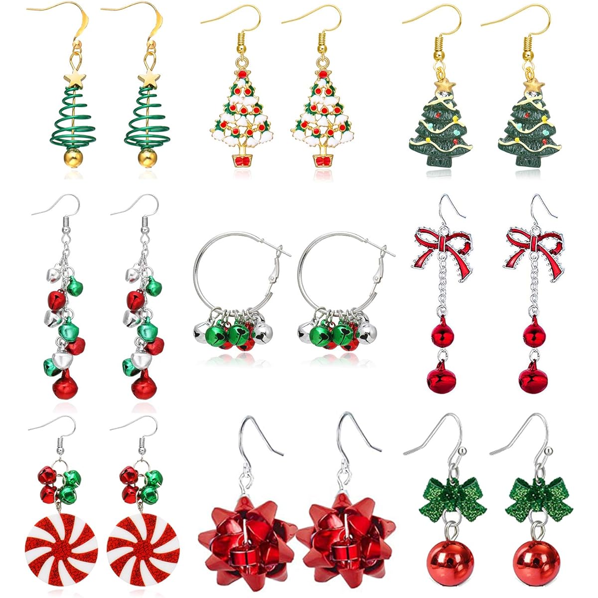 9 Pairs Christmas Earrings for Women Holiday Earrings Ribbon Tree Snowflake Earrings