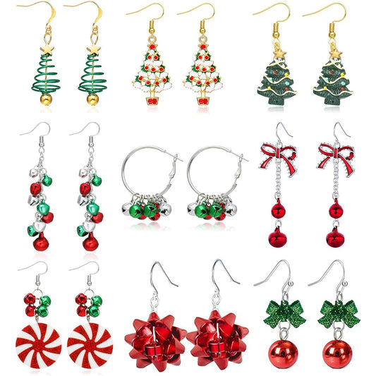 9 Pairs Christmas Earrings for Women Holiday Earrings Ribbon Tree Snowflake Earrings