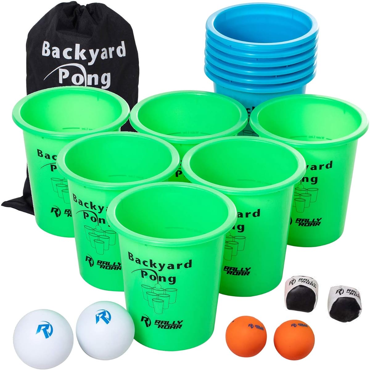 Rally and Roar Jumbo Premium Beer Pong Set for Outdoor Use, Dual Color Cups, 6 Balls, Adults, College Students, Jumbo Cups and Pong Toss Game for Yard, Party, Bar