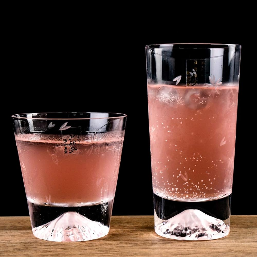 [Mt. Fuji Glass] [Tajima Glass] Mt. Fuji Glass, Sakura Fuji Rock Glass, Sakura Fuji Tumbler Glass Pair Set TG16-015-RS TG16-015-TS Set of 2 Edo Glass Mt. Fuji Cherry Blossom Fuji Whiskey Glass Beer Glass Beer Glass Thirty-six Views of Mt. Fuji with postc