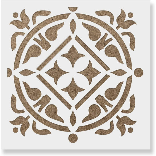 Maria Tile Stencil Laser Cut Reusable Floor Stencils & Backsplash Tile Stencils for Home Decor Furniture Walls 16" x 16" 10"x10" White