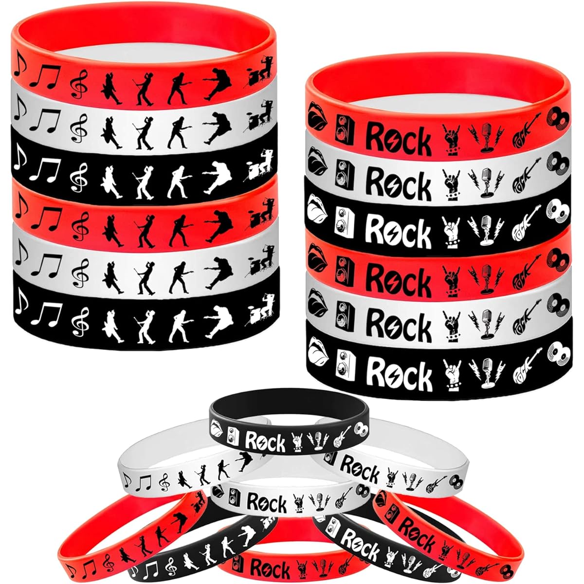 Rock and Roll Rubber Bracelets Slicin' Wristbands 24pcs 80s 90s Party Supplies Musician Guitar Rap Birthday Baby Shower Party Favors