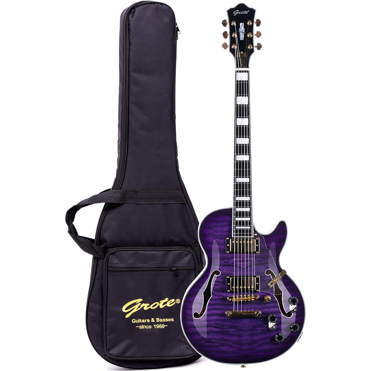 Grote LPF-001 Semi-Hollow Body Electric Guitar Coil Splitting with Gig Bag (Purple)