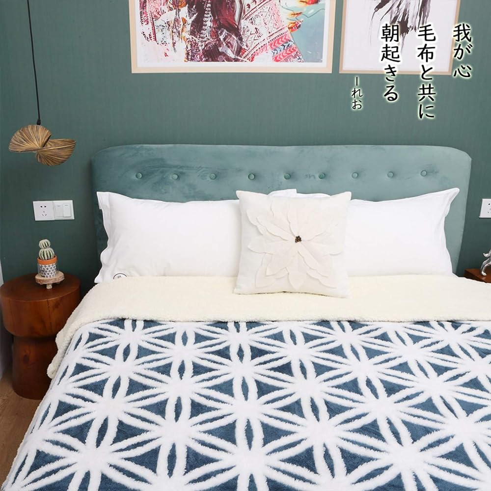 sledar Blanket, Double Blanket, Heat Generating, Pile, Sheep Style, Fluffy, Washable, Antibacterial, Odor Resistant, Dust Mite Resistant, Scandinavian Style, Present, Autumn/Winter (180x210cm, Blue)