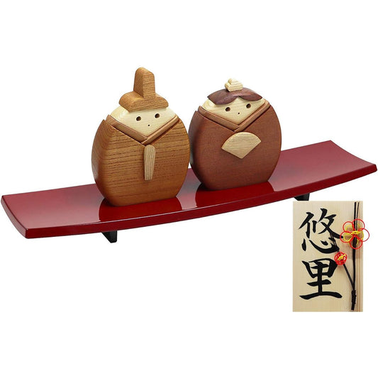 Osaka Choseido Hina Dolls, Wooden, Made in Japan, Compact, Mini, Nameplate, Wooden Tag Included (Sent Separately), Sitting Doll, Echizen Lacquerware Display Stand Included