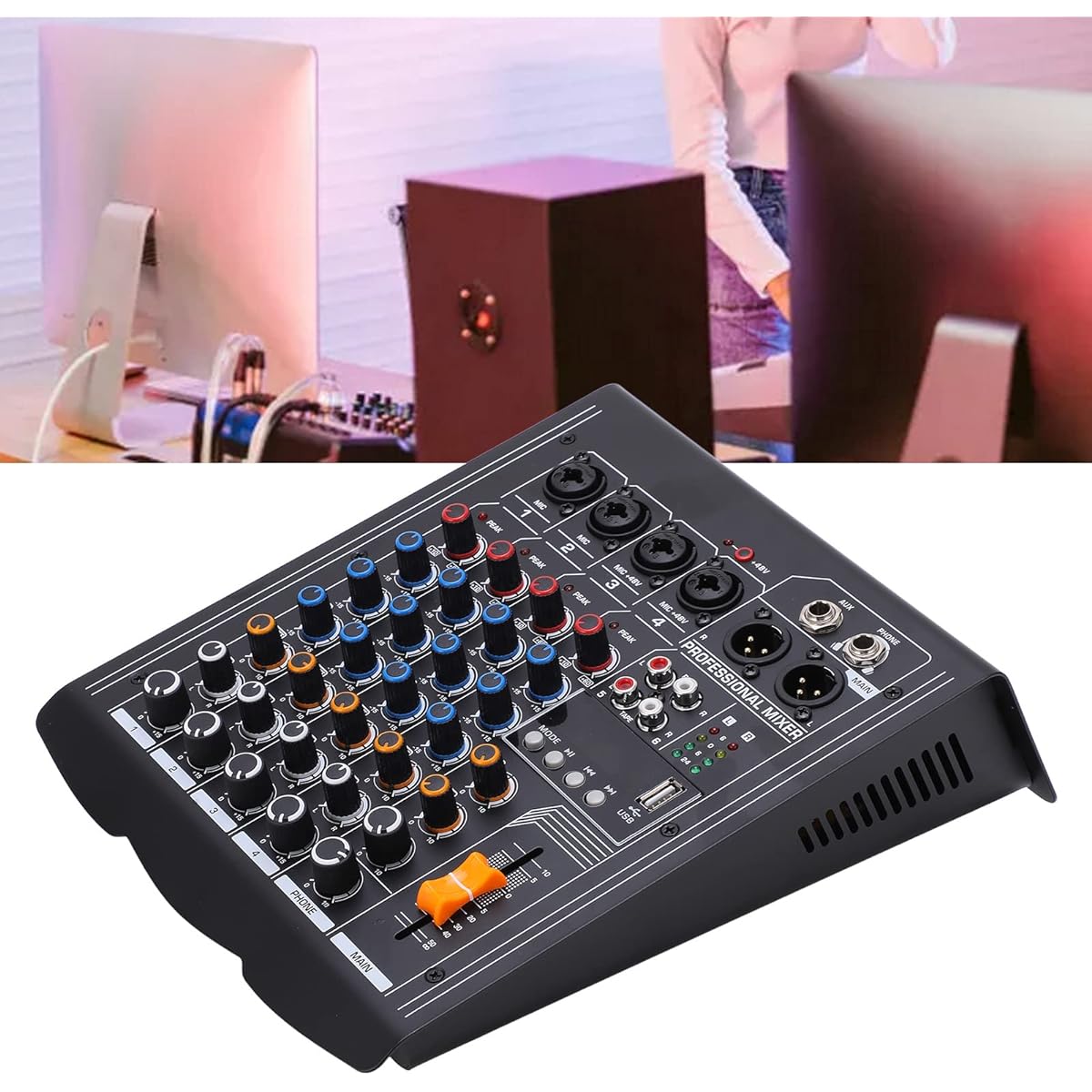 Mixing Console, US Plug AC100-250V Metal 4 Channel Mixer Clear Sound for Home Music