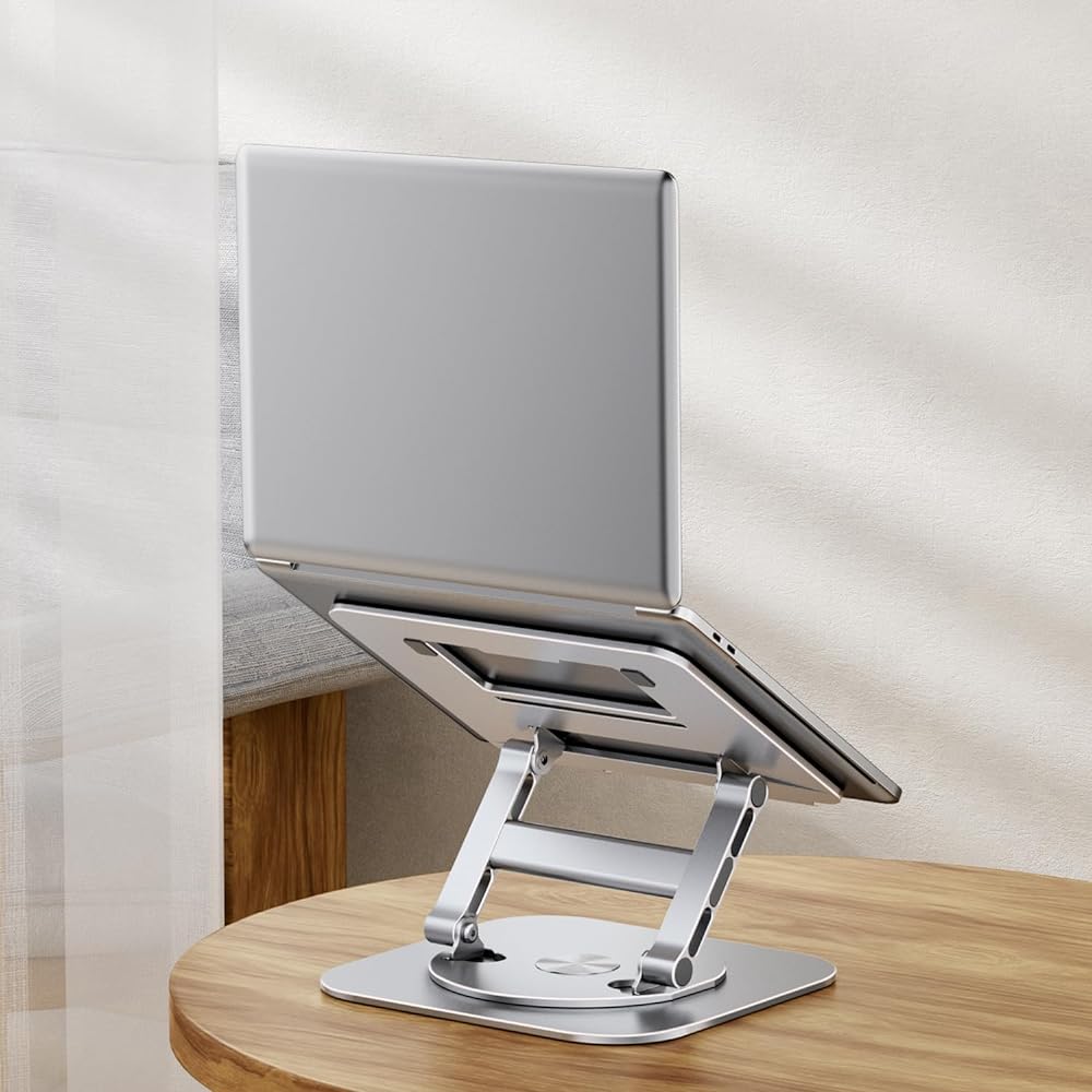 Reinforced Laptop Stand, PC Stand, Tablet Stand, Foldable, 360° Rotation, Stepless Angle/Height Adjustment, Ergonomics, Stability, Heat Dissipation, Improves Posture, Made of Aluminum Alloy, Compatible with 11-17.3 inches or smaller PS: For fixed locatio