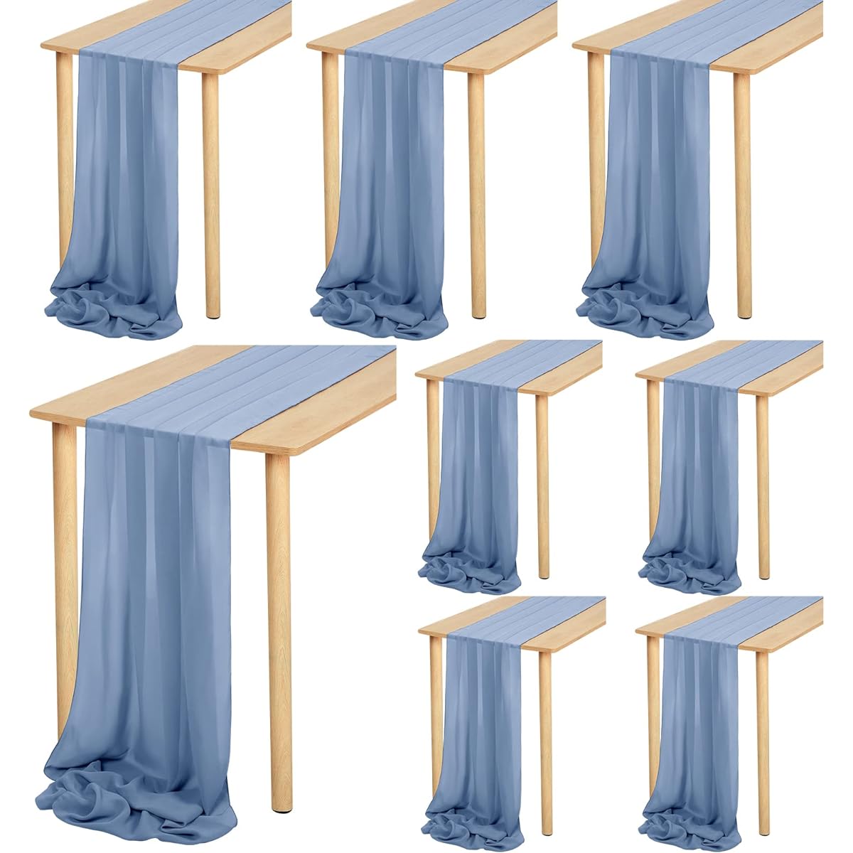 MCEAST Chiffon Table Runner 10ft Long Luxurious Table Runner 118 x 28 Inch Tulle Table Runner with Ribbon for Wedding Birthday Party Bridal Shower Decorations Dusty Blue Pack of 8