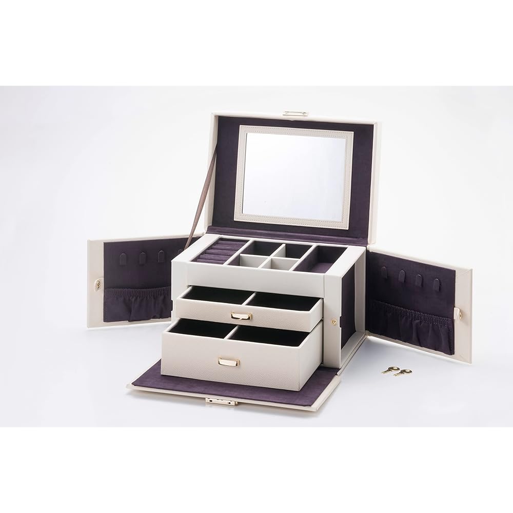 Ideal Service [Jewelry Box Pale White 20344] Jewelry Case Accessory Storage Storage Case Jewelry Necklace Earrings Ring Watch Storage Suede Style with Key