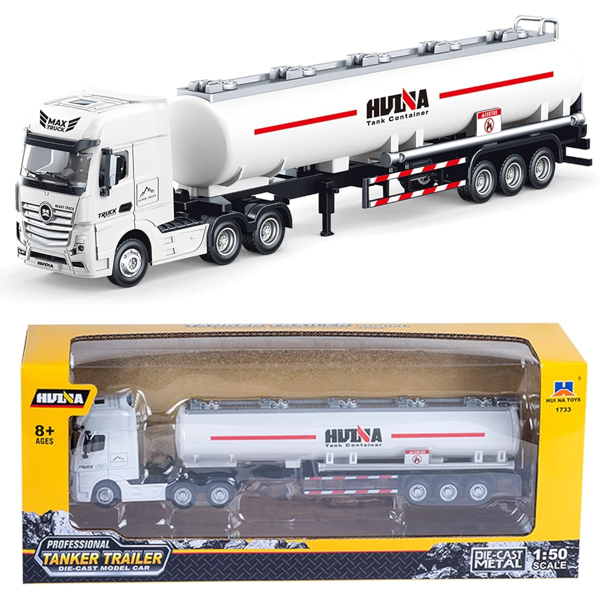 Gemini & Genius Oil Tanker Trailer Toy Heavy Duty Realistic Looking Alloy Hauler Toy Vehicles 1:50 Scale Diecast Tanker Truck Toy Truck for Kids (Detachable)