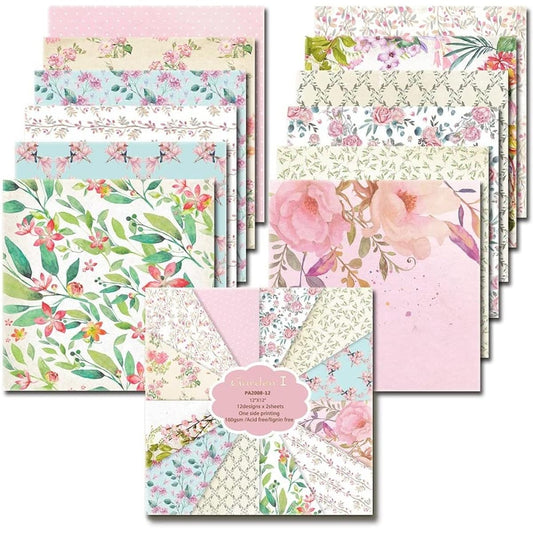 12" x 12" Flower Leaf Garden Style Junk Journal Decorative Craft Paper Pad 24 Sheets Single Sided Scrapbook Paper 160GSM Scrapbook Cards Album Supplies