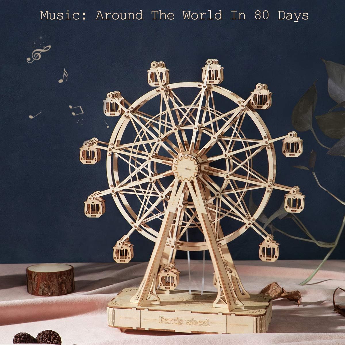 Rolife 3D Wooden Puzzle for Adults Ferris Wheel Music Box Model Assembly Kit for Adults Brain Teaser Assembly Wooden Model Halloween Toys for Adults and Children to Assemble