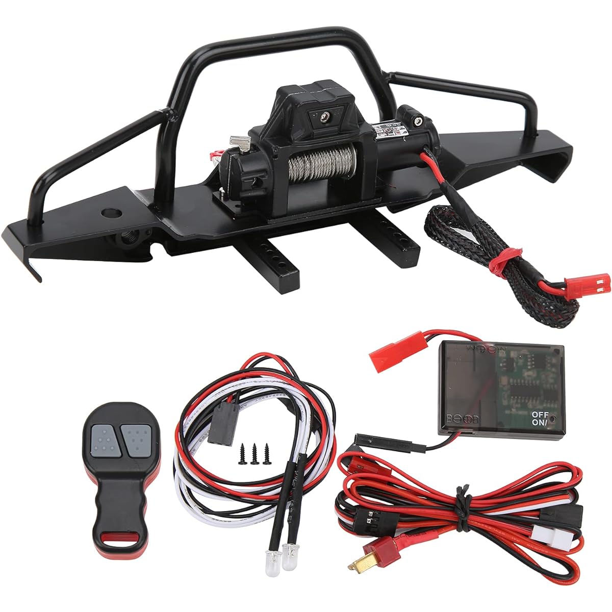 Front Bumper, Off-Road Bumper RC RC Front Bumper Winch Set with Winch Remote Control for Axial SCX10 Redcat 1/10 for TRX4