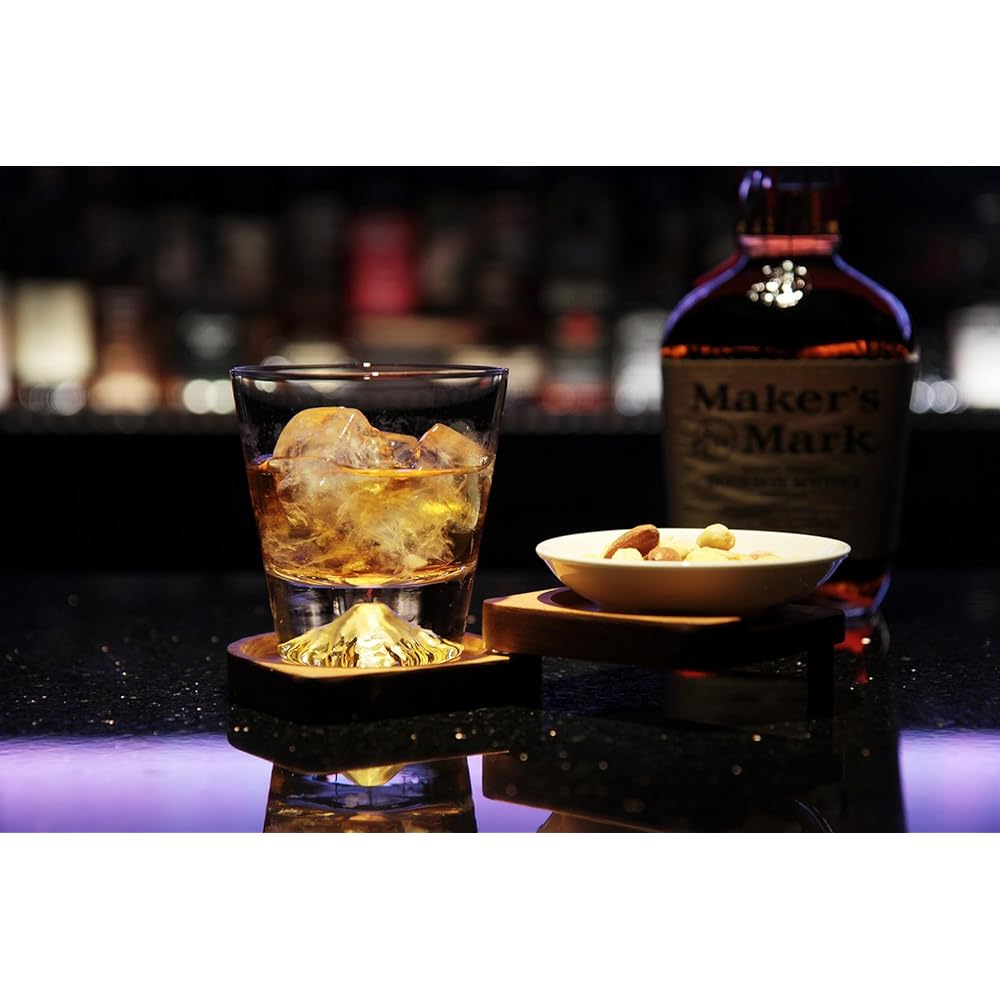Premium gift set - Sakura Mt. Fuji rocks glass Mt. Fuji Hoei glass (Sakura) with wooden coaster