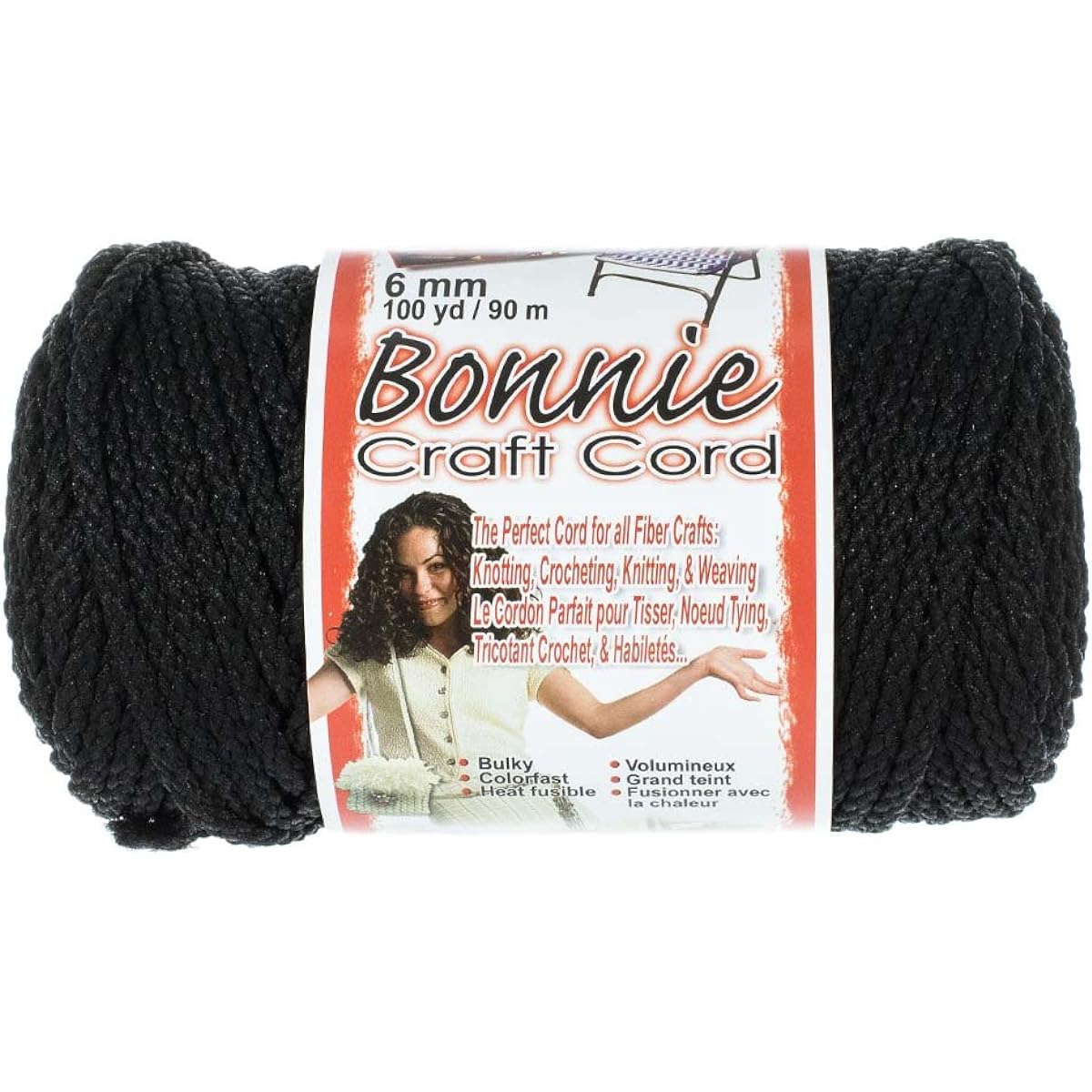 Bonnie 6mm Craft Cord - For Macrame and Other Crafts - 100 Yard Spool Black PRL-BNC6MM-BLK-~CC_RK318