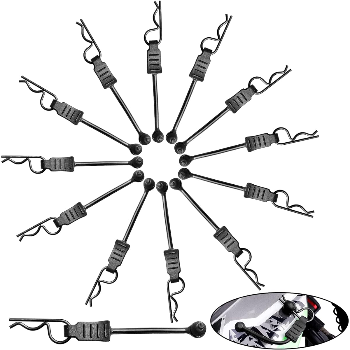 GoHobby 20 Pack RC Body Clips with Pull Tabs for Traxass TRX4 Arrma Axial SCX10 Redcat HSP Himoto 1/8 1/10 RC Car Shell (Black)